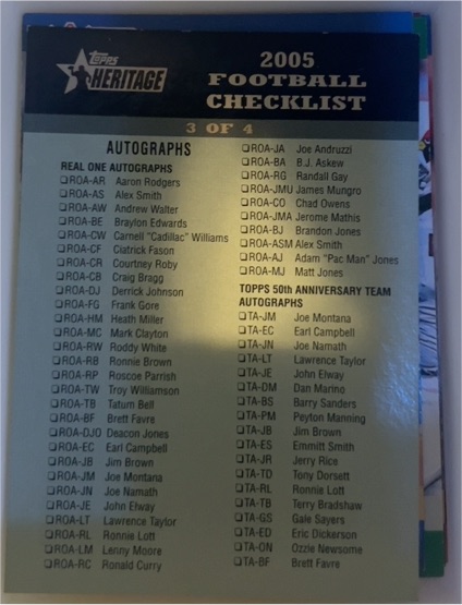 2005 Topps Heritage Football Checklist 3 of 4 — front