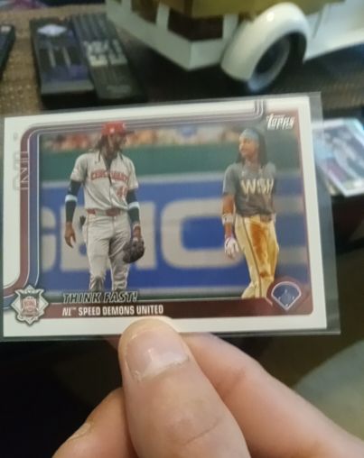 2025 Topps Series 2 #639 Elly De La Cruz & CJ Abrams Think Fast! NL Speed Demons United — front