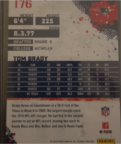 2010 Score #176 Tom Brady — front
