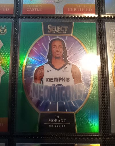 2024-25 Panini Select Neon Icons #9 Ja Morant Memphis Grizzlies Green Prizm — front