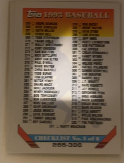 1993 Topps #396 Checklist 265-396 — front