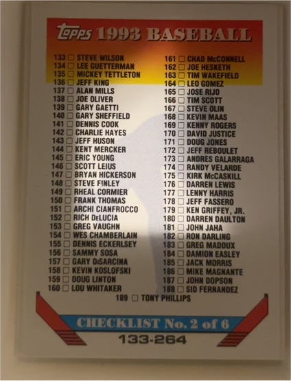1993 Topps #395 Checklist 133-264 — front