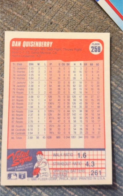 1990 Fleer #259 Dan Quisenberry — front