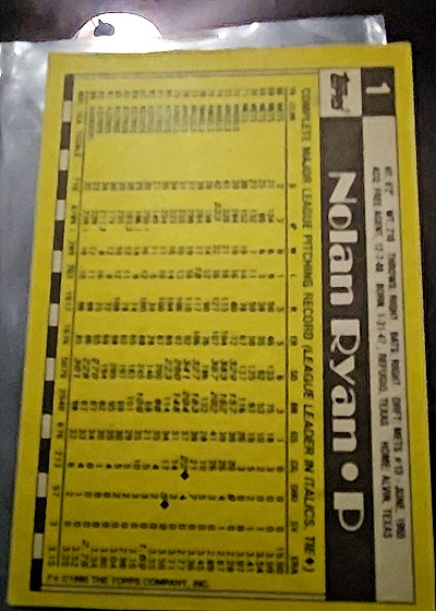1971 Topps #1 Nolan Ryan — back