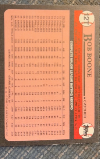 1989 Topps #121 Bob Boone — front