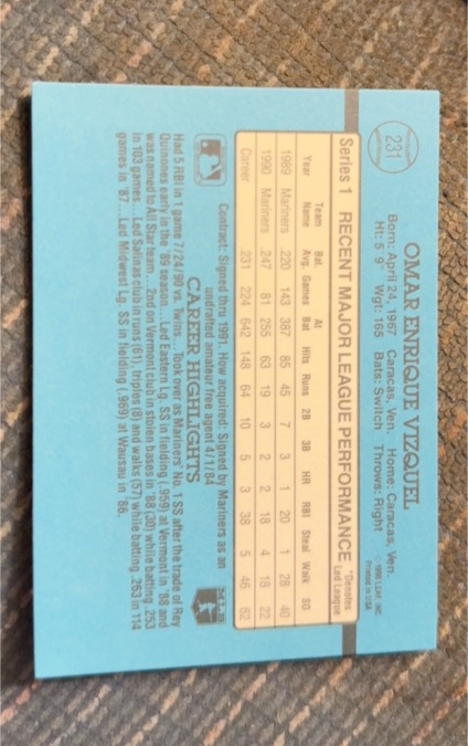 1991 Donruss #231 Omar Vizquel — front