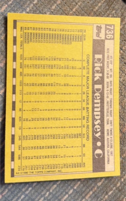 1990 Topps #736 Rick Demsey — front