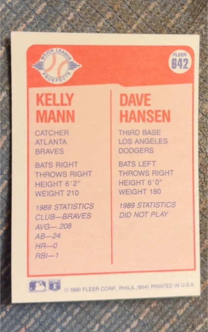 1990 Fleer #642 Kelly Mann — front