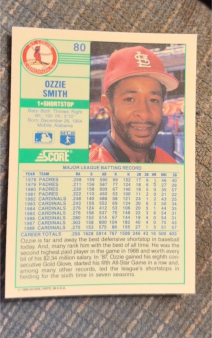 1990 Score #80 Ozzie Smith — front