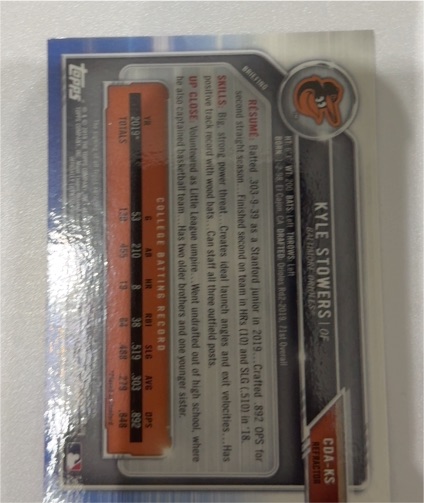2019 Topps Chrome Draft Kyle Stowers #CDA-KS — front