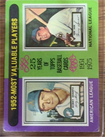 1975 Topps #190 1952 MVPs Bobby Shantz & Hank Sauer — front