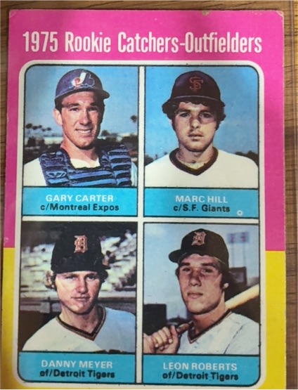 1975 Topps #620 Rookie Catchers-Outfielders Gary Carter/Marc Hill/Danny Meyer/Leon Roberts — front