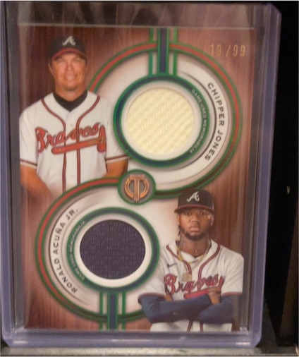 2020 Topps Tribute Dual Relic #19/99 Chipper Jones / Ronald Acuña Jr. — front