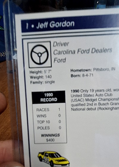 1990 Jeff Gordon #1 Carolina Ford Dealers — front