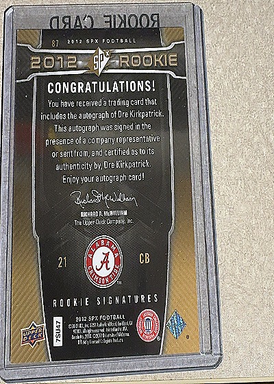 2012 SPx #87 Dre Kirkpatrick Rookie Card — back