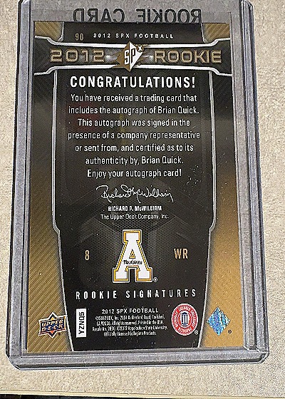 2012 Upper Deck SPx #90 Brian Quick Rookie Card — back