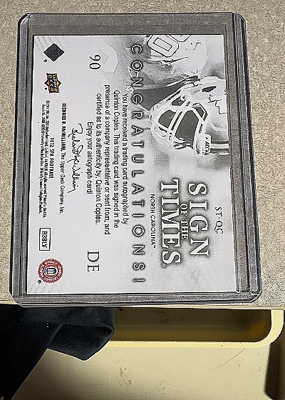 2012 SP Authentic Sign of the Times #ST-QC Quinton Coples — front