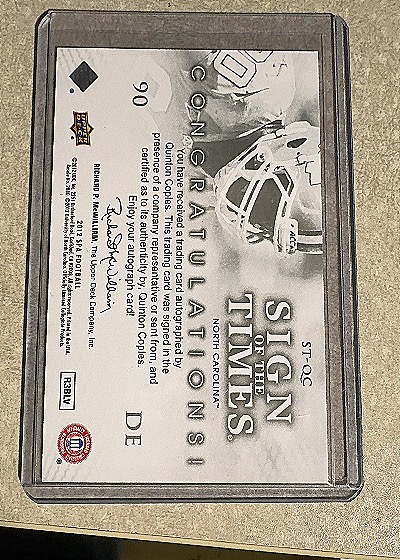 2012 SP Authentic Sign of the Times #ST-QC Quinton Coples — back