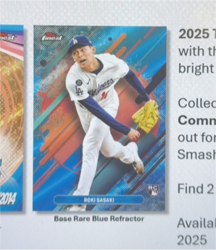 2025 Topps Finest Roki Sasaki Base Rare Blue Refractor — front