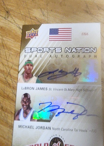2010 Upper Deck World of Sports Dual Autograph #SND-SL LeBron James & Michael Jordan — front