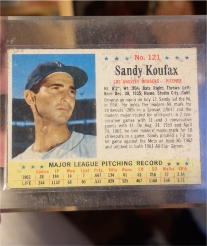 1963 Post Cereal #121 Sandy Koufax — front