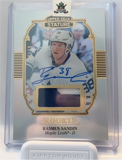 2019-20 Upper Deck Stature #195 Rasmus Sandin Rookie Patch Auto — front