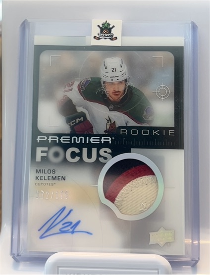 2023-24 Upper Deck Premier Focus Rookie Patch Autographs Gold Milos Kelemen — front