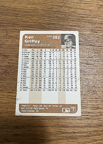 1983 Fleer #382 Ken Griffey — back