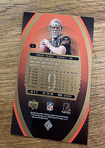 2003 Upper Deck Standing O Rookies #1 Carson Palmer — back