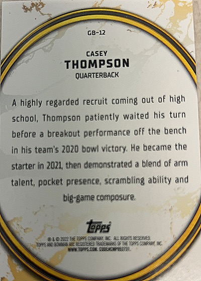 2022 Bowman University Golden Boy #GB-12 Casey Thompson — back