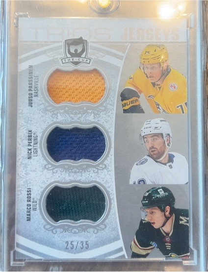 2022-23 Upper Deck The Cup Trios Jersey Juuso Paasonen / Nick Perbix / Marco Rossi #25/35 — front