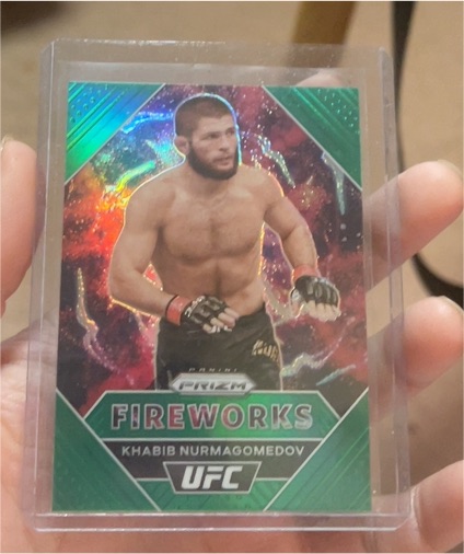 2021 Panini Prizm UFC #18 Khabib Nurmagomedov Fireworks Green Prizm — front