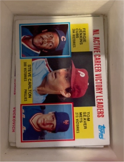 1984 Topps #706 NL Active Career Victory Leaders Tom Seaver Steve Carlton Fergie Jenkins — front