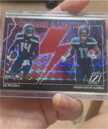 2023 Panini Zenith Thunder & Lightning #14/11 DK Metcalf & Jaxon Smith-Njigba — front