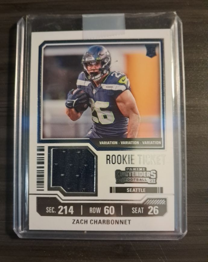 2023 Panini Contenders Rookie Ticket Swatches Variation #TS38V Zach Charbonnet — front