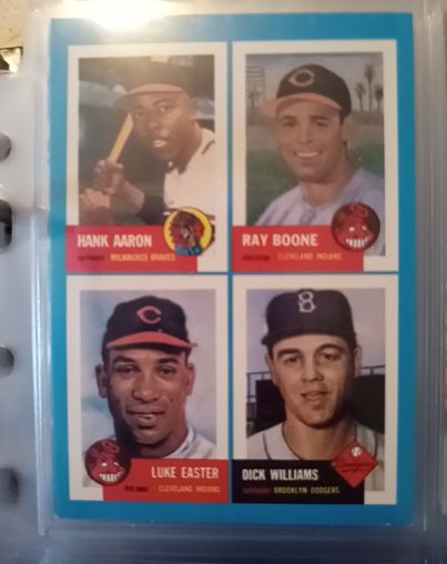 1992 Topps Bazooka 1953 Archives Quadracard #6 Hank Aaron/Ray Boone/Luke Easter/Dick Williams — front