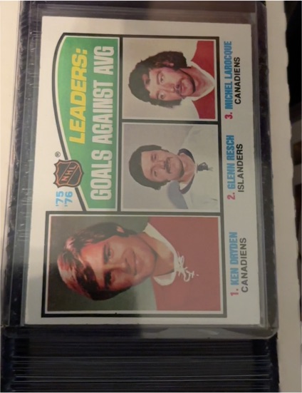 1976-77 O-Pee-Chee #6 Ken Dryden / Glenn Resch / Michel Larocque Goals Against Avg Leaders — front