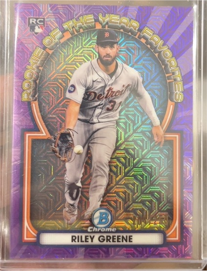 2023 Bowman Chrome #ROYF-6 Riley Greene Rookie of the Year Favorites Mojo Refractor — front