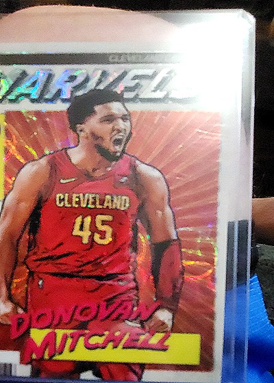 2023-24 NBA Hoops Premium Stock #JM1 Donovan Mitchell Retro Net Marvels — front