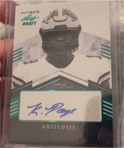 2021 Leaf Ultimate Draft Kwity Paye Autograph Green Parallel #22/25 — front