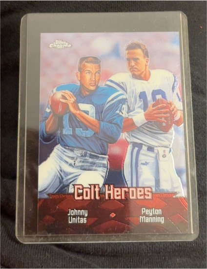 2000 Topps Chrome Colt Heroes #TC1 Johnny Unitas Peyton Manning — front