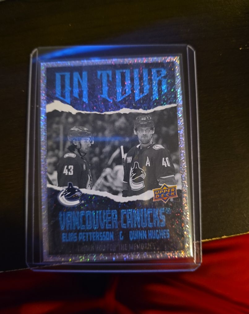 2024-25 Upper Deck Series 2 On Tour #OT-26 Elias Pettersson & Quinn Hughes — front