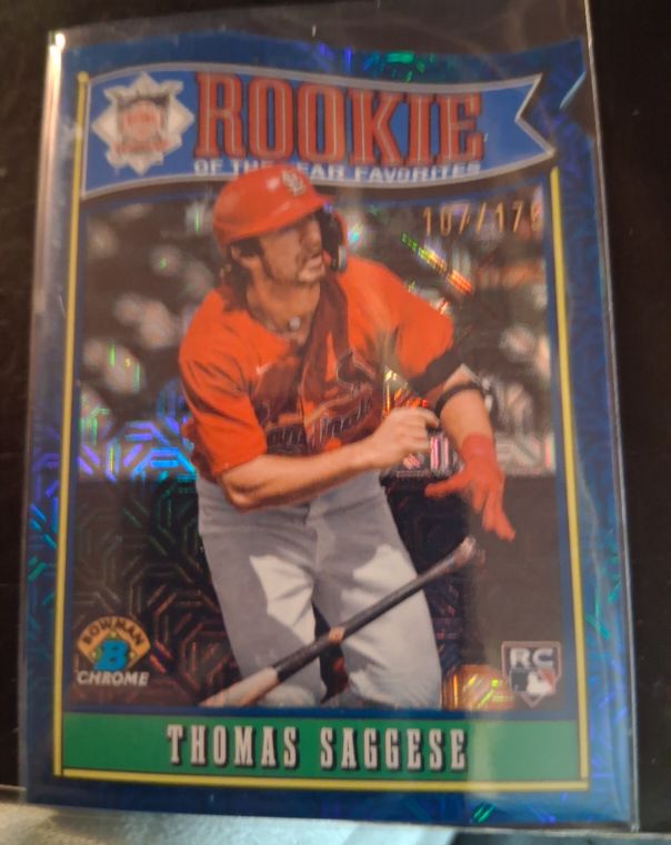 2025 Bowman Chrome #ROY-6 Thomas Saggese Rookie of the Year Favorites Mojo Refractor — front