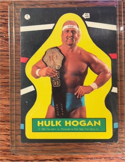 1985 Topps WWF #1 Hulk Hogan Rookie Sticker — front