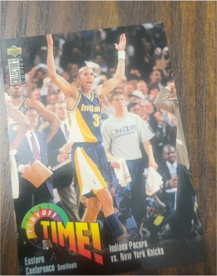 1995-96 Upper Deck Collector's Choice #359 Reggie Miller Playoff Time Indiana Pacers vs New York Knicks — front