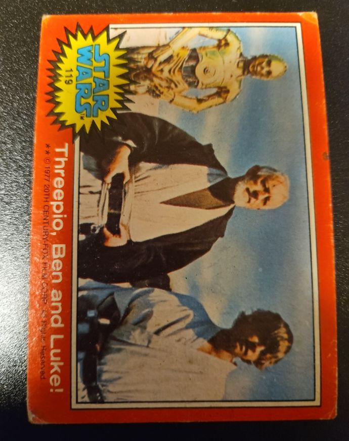 1977 Topps Star Wars #119 Threepio, Ben and Luke — front