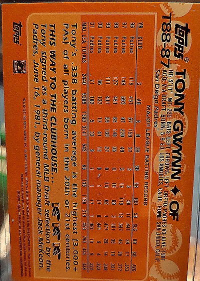1982 Topps #188 Tony Gwynn — back
