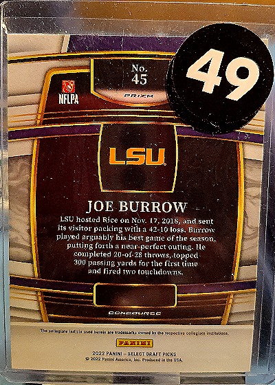 2022 Panini Select Draft Picks #45 Joe Burrow — back