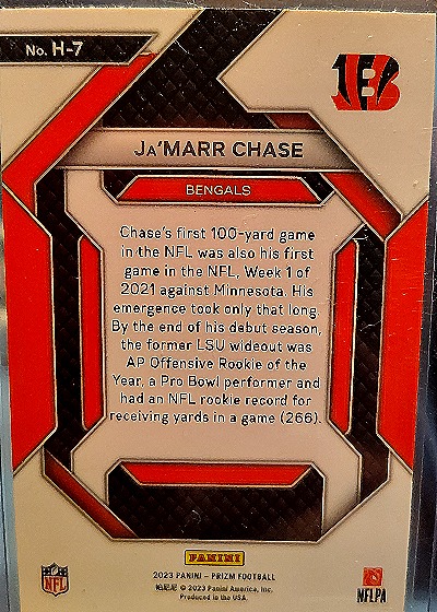 2023 Panini Prizm Football #H-7 Ja'Marr Chase Emergent — back