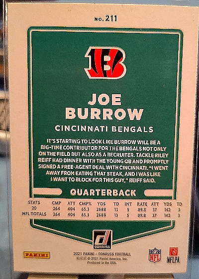 2021 Donruss #211 Joe Burrow — back